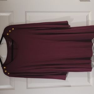 Lane Bryant Swing Tee Burgundy Gold Button 18/20